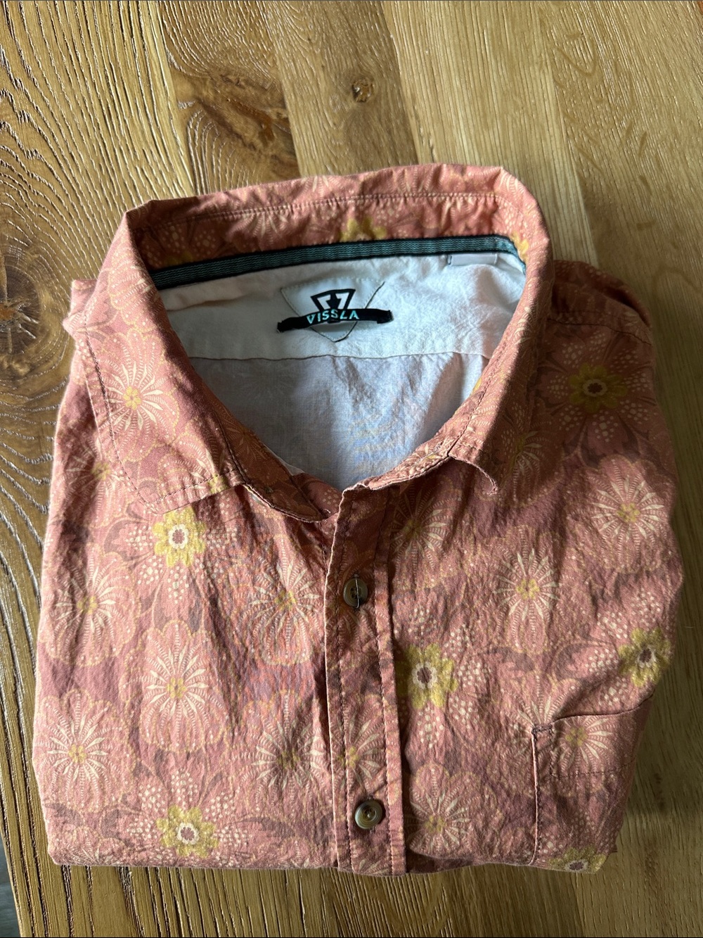VISSLA Men's Floral Button-Down Shirt - Tangerine with Yellow Accents